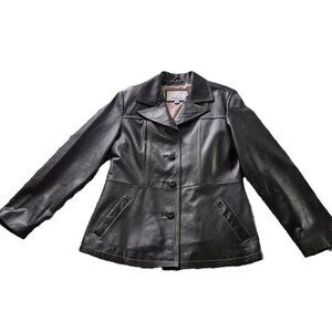 Women’s Black Leather Coat – Classic Style Size L